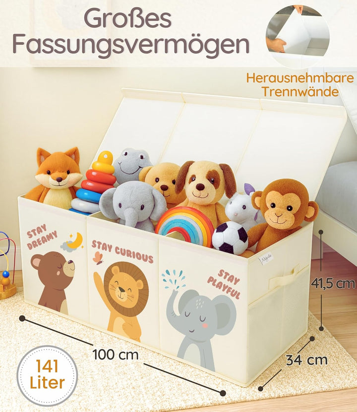 Spielzeugkiste Kinderzimmer XL mit Deckel, faltbare Aufbewahrungsbox für Spielzeug, Spielzeug Organi