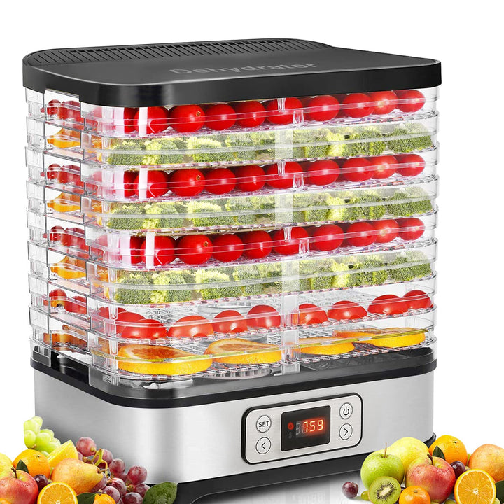 COOCHEER Dörrautomat Dörrapparat für Obst und Gemüse, Lebensmitteltrockner, 400W, LCD-Display, Tempe