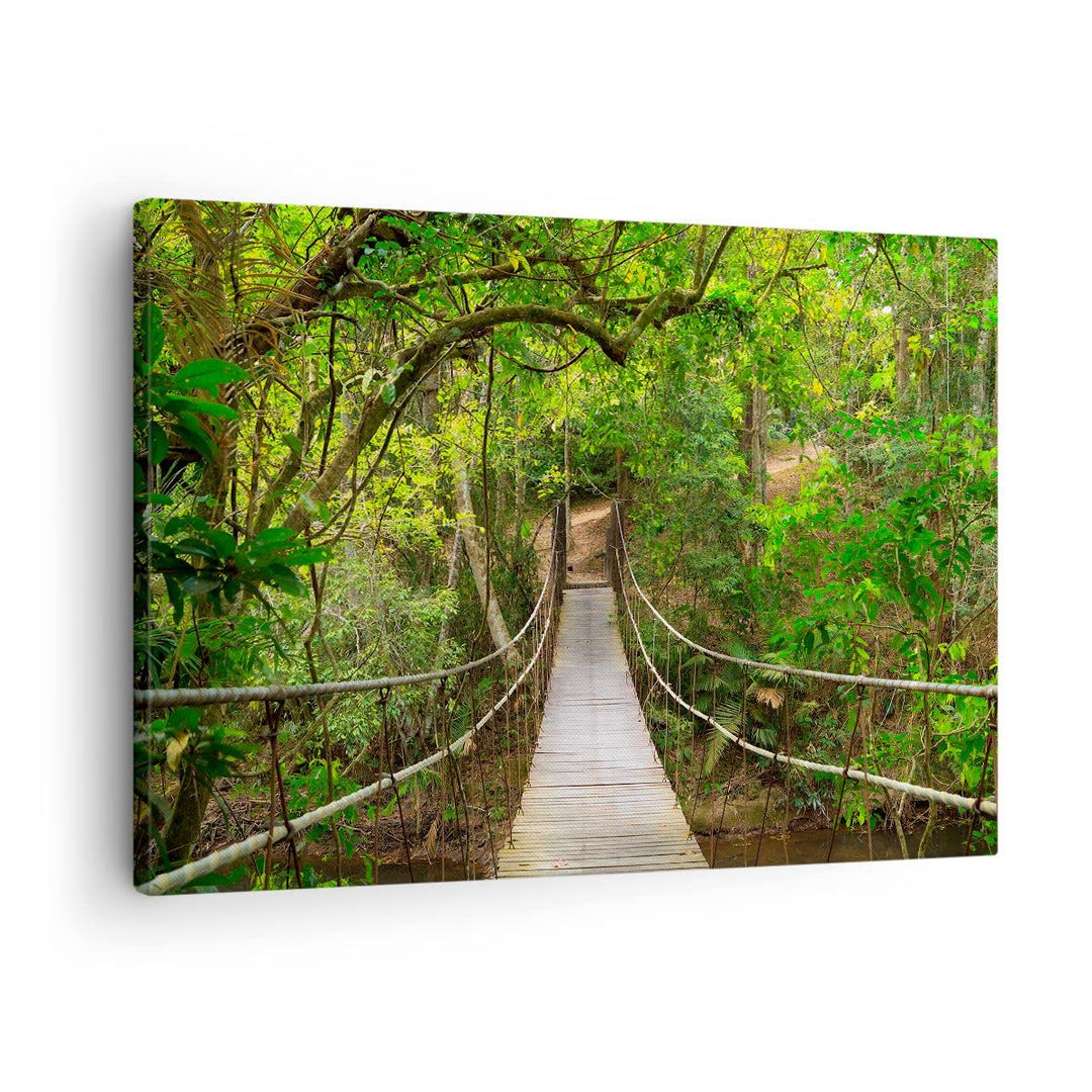 Bilder auf Leinwand Fussgängerbrücke Wald Abenteuer Leinwandbild 70x50cm Wandbilder Dekoration Wohnz