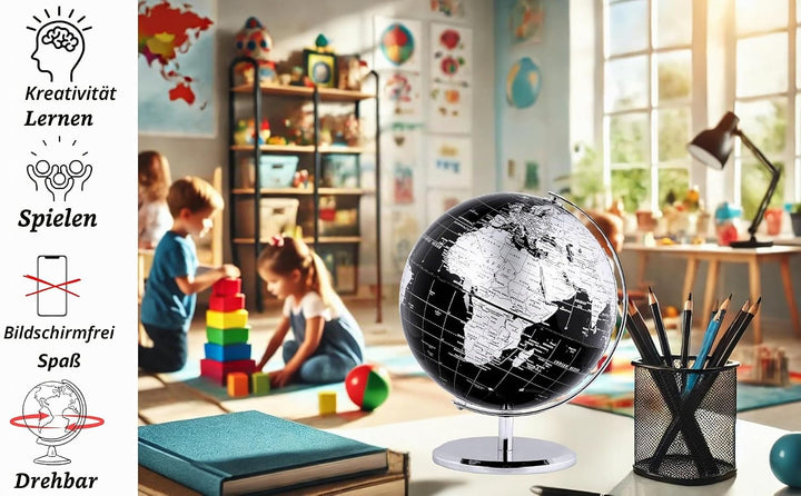 Exerz 25cm Globus - Englische Karte - Schüler-Globus - Mit Einem Metallfuss Pädagogisch/Geografisch/