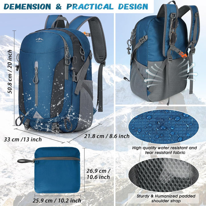 RAINSMORE Wanderrucksack Herren Damen 40L Wasserdichter Rucksack Leichter Faltbarer Reiserucksack Gr
