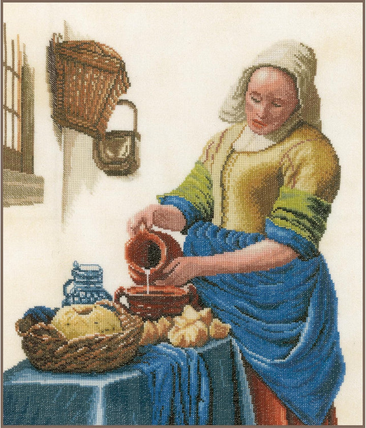 Lanarte Zählmusterpackung Milchmädchen Leinen Kreuzstichpackung, Baumwolle, Mehrfarbig, 36 x 45 x 0.