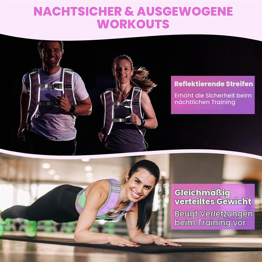 Fragraim Gewichtsweste, 6 kg/8 kg/10 kg/12 kg/16 kg Gewichtsweste für Frauen Herren mit reflektieren