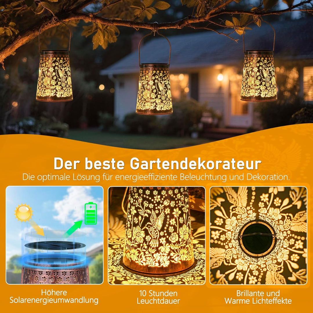 JOYCREATOR Solarlaterne für Aussen 2 Stück, Kolibri Solarlampen für Aussen Hängend/Stehend, IP65 Was