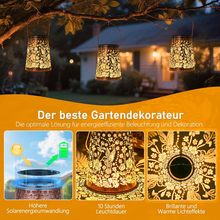 JOYCREATOR Solarlaterne für Aussen 2 Stück, Kolibri Solarlampen für Aussen Hängend/Stehend, IP65 Was