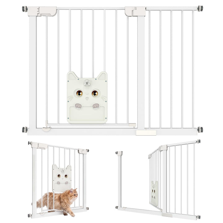 ACXIN Türschutzgitter Weiss 105-115 cm, Kinder Schutzgitter mit Katzenklappe, Babygitter Metall für