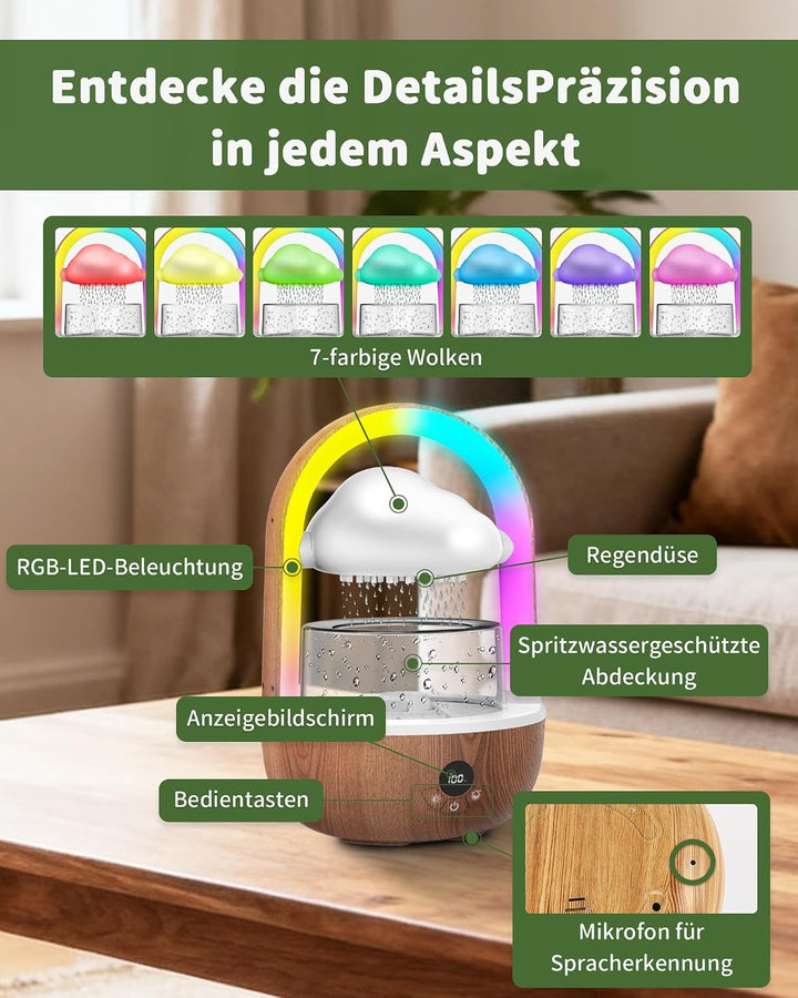 Regenwolken Luftbefeuchter Mit Regenbogenlicht, Weljoy Luftbefeuchter Schlafzimmer Mit Exklusive APP