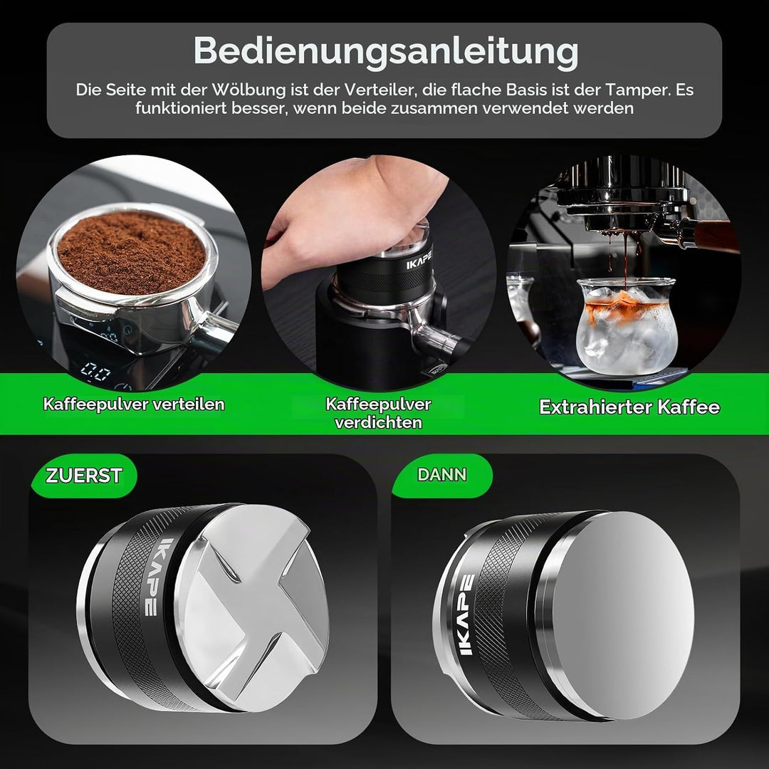 IKAPE Coffee Products, 53mm Kaffeeverteiler &amp; Handstampfer, Espresso-Verteiler mit Einstellbarer Tie