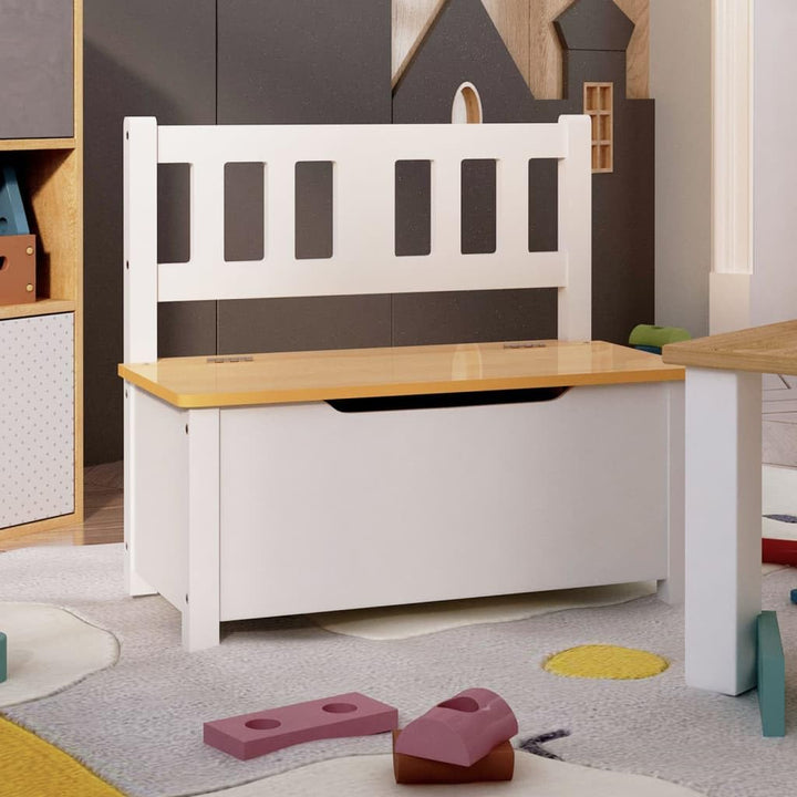 Kinderbank mit Stauraum in Weiss und Beige Masse 60x30x55 cm aus MDF für Kinderzimmer Aufbewahrung u