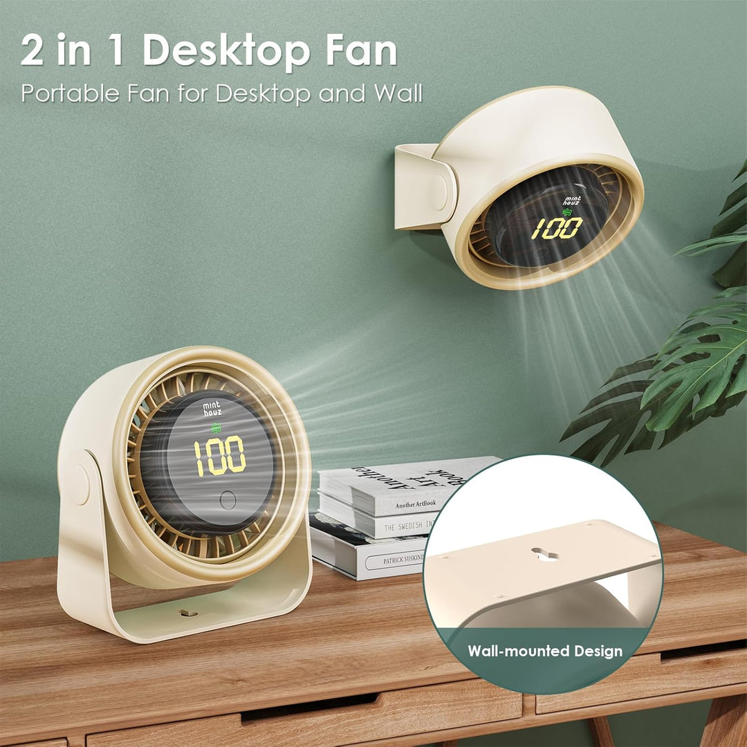 Minthouz 3000mAh Wiederaufladbarer USB-Ventilator,Leiser Tischventilator mit LED-Anzeige,4 Geschwind