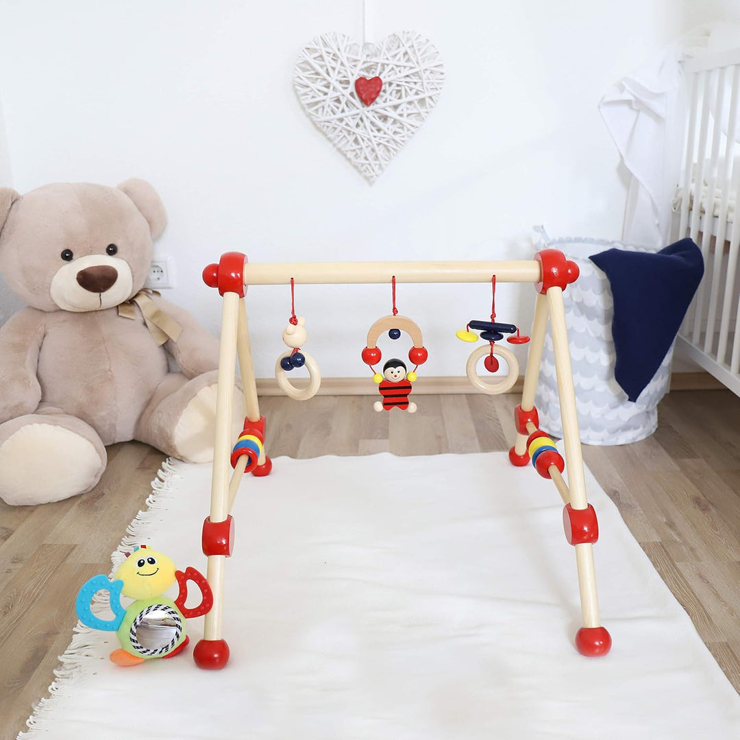 Bieco Spieltrapez | Spielbogen Baby Holz mit Figuren & Kugeln | Spielebogen Holz Baby | Spieltrapez