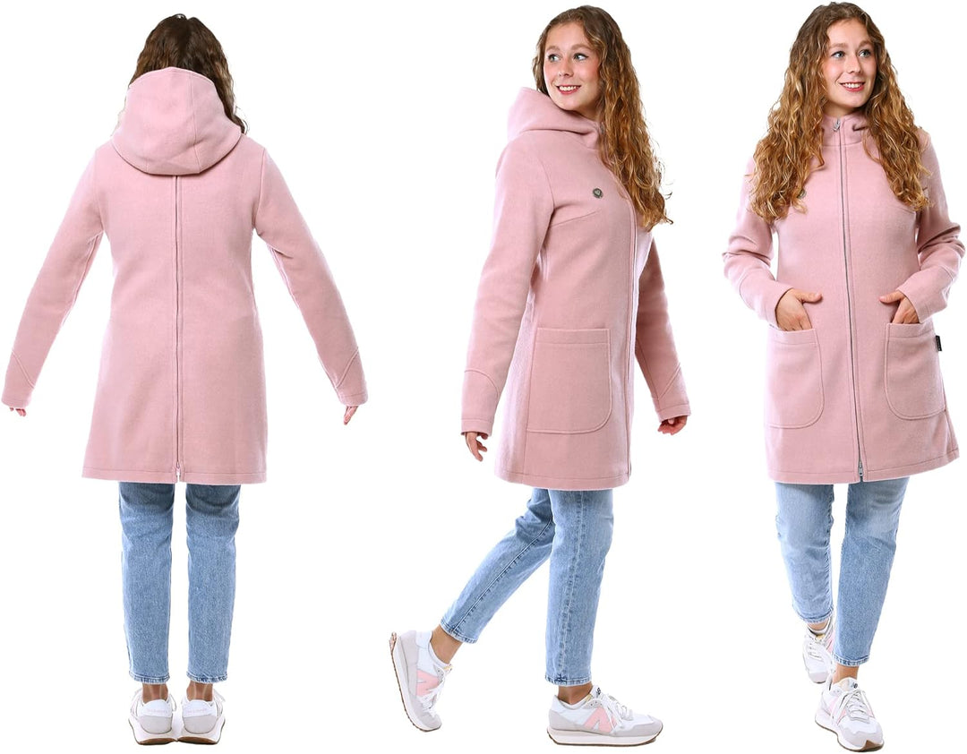 Viva la Mama - schicker Umstands- und Tragemantel für den Winter - VALENTIN XL rosa - vorn und hinte
