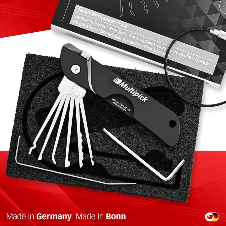 Multipick Dietrich Set ELITE BLACK Mini Taschen-Messer Lockpicking Set mit 6 wechselbaren Lock-Pick