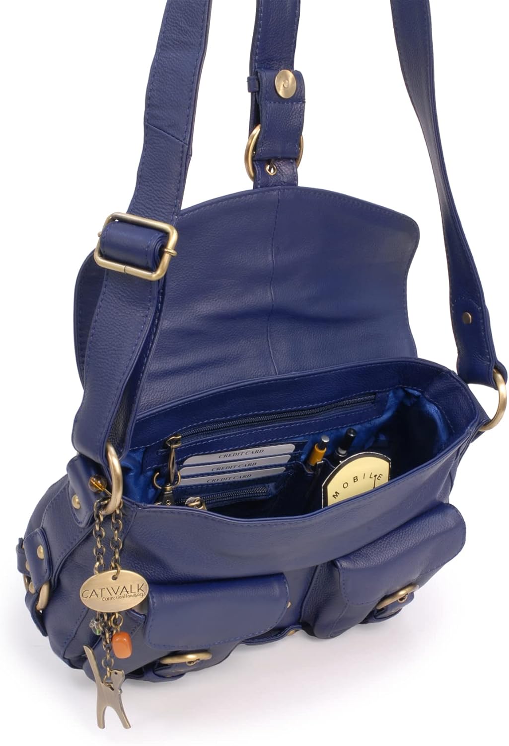 Catwalk Collection Handbags - Leder - Umhängetasche/Schultertasche - LOUISA Blau, Blau