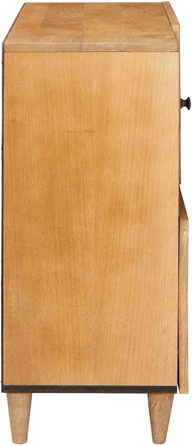 Homgoday Sideboard Hellbraun aus Massivholz Mango 33,5 x 80 x 75 cm, 2 Türen, für Wohnzimmer und mod