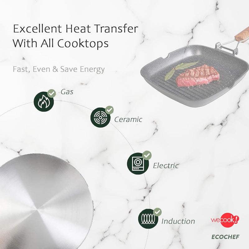 WECOOK! Ecochef Titan Grillpfann Induktion Gewellt, 28 x 28 cm, Antihaftbeschichtung QUANTANIUM Ökol