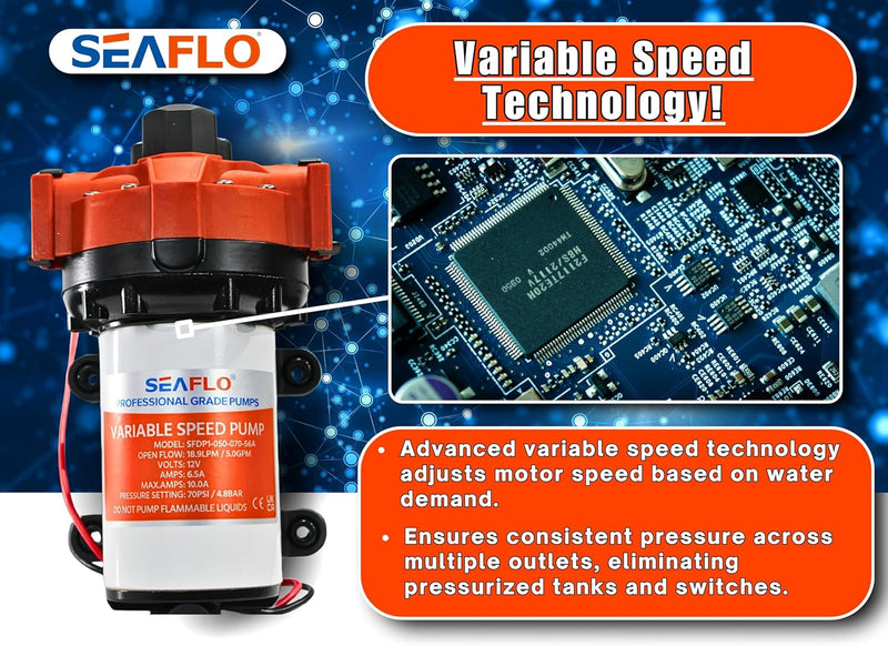 SEAFLO 12 V 56 A Serie Variable Speed Smart On Demand Marine/RV 5-Kammer-Membranpumpe