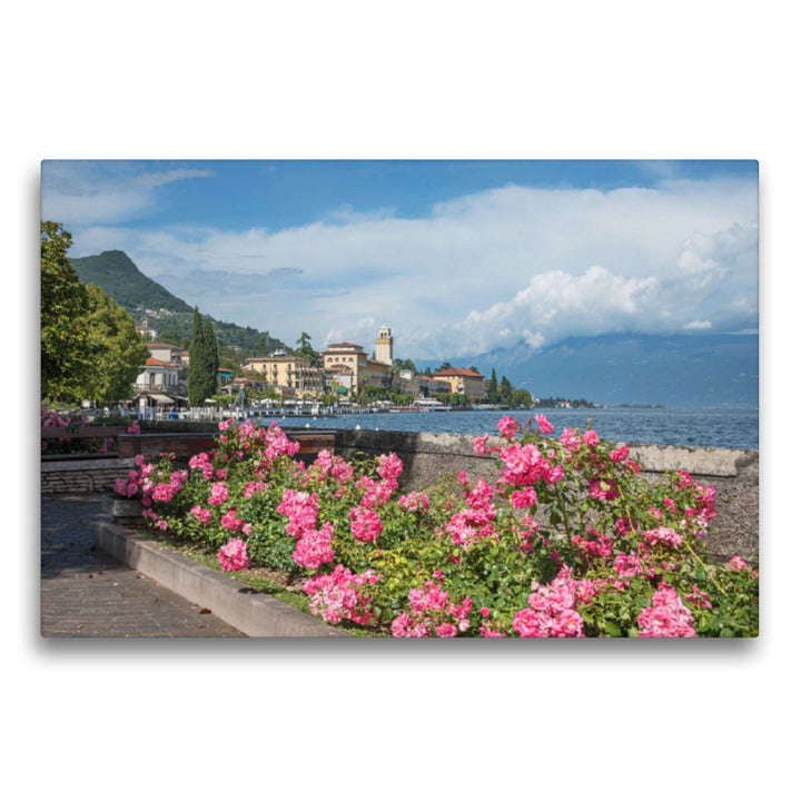 Premium Textil-Leinwand 75 x 50 cm Quer-Format Uferpromenade Gardone Riviera, Leinwanddruck von Susa