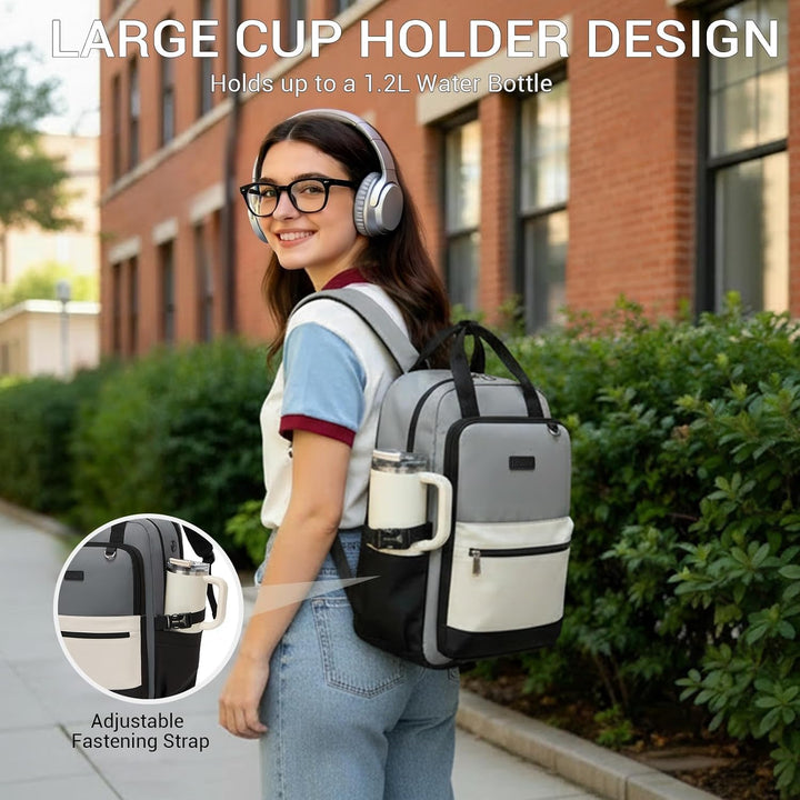 KONO Rucksack Damen 15,6 Zoll Laptop Rucksack, Geräumiger Wasserabweisender Schulrucksack mit Flasch