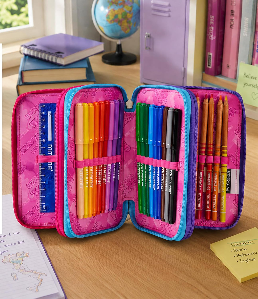 Seven Federmäppchen, Mäppchen, Mehrfarbig, Federtasche für Schreibwaren, Etui komplett mit Bleistift