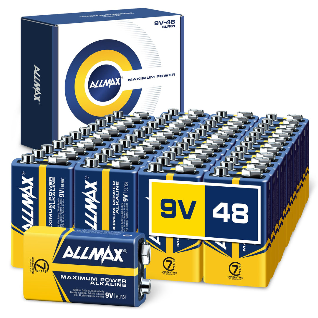 Allmax 9V Block (6LR61) Maximum Power Alkaline-Batterien (48 Stück) - Ultra-langlebig, 7 Jahre Haltb
