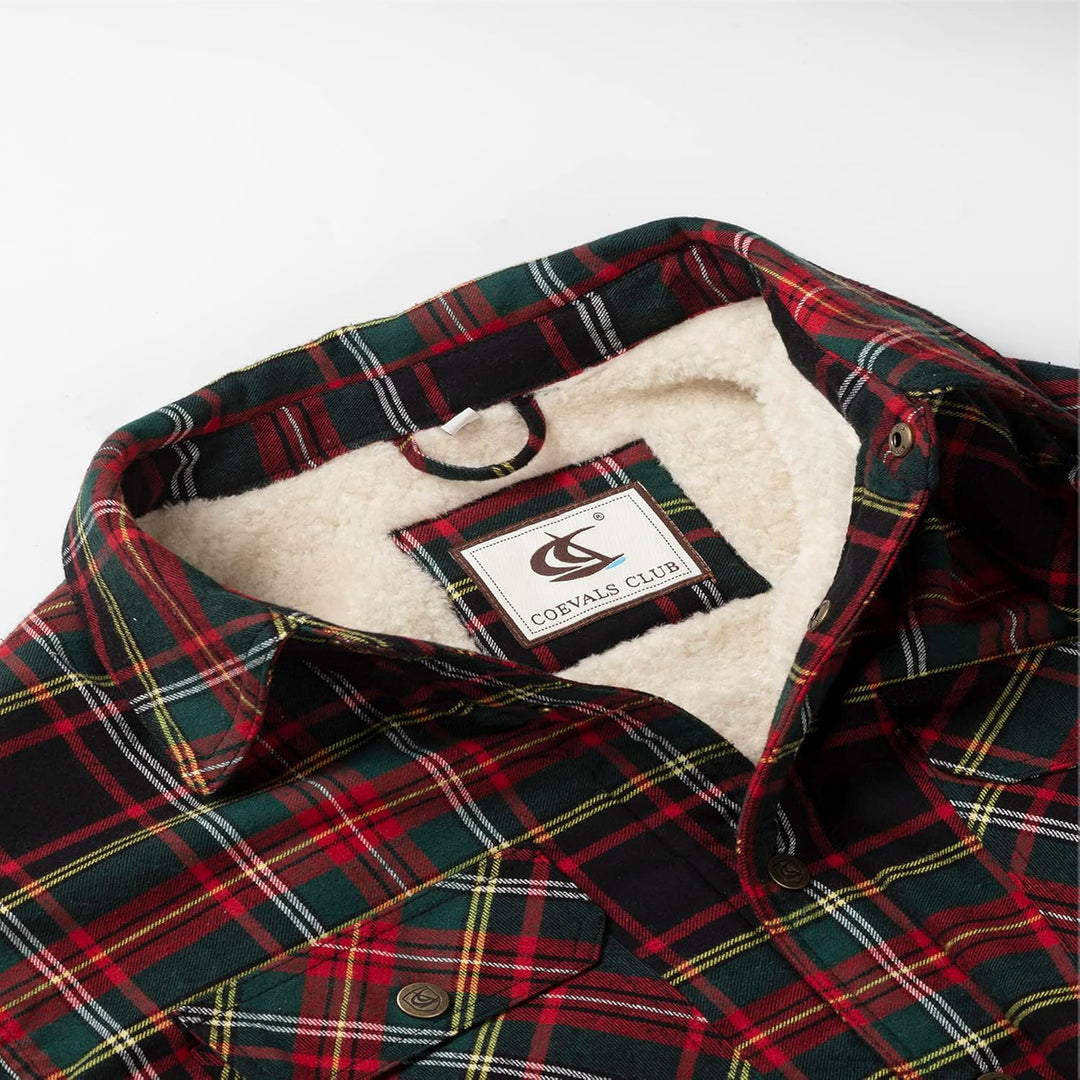 Coevals Club Herren Flanell Jacke Hemd Sherpa Holzfällerhemd Flanellhemd Langarm Kariertes Druckknöp