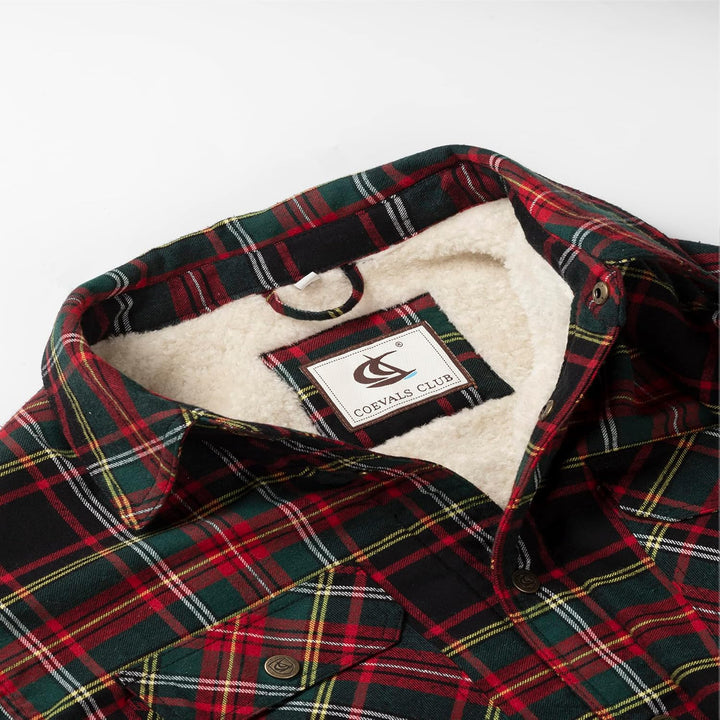 Coevals Club Herren Flanell Jacke Hemd Sherpa Holzfällerhemd Flanellhemd Langarm Kariertes Druckknöp