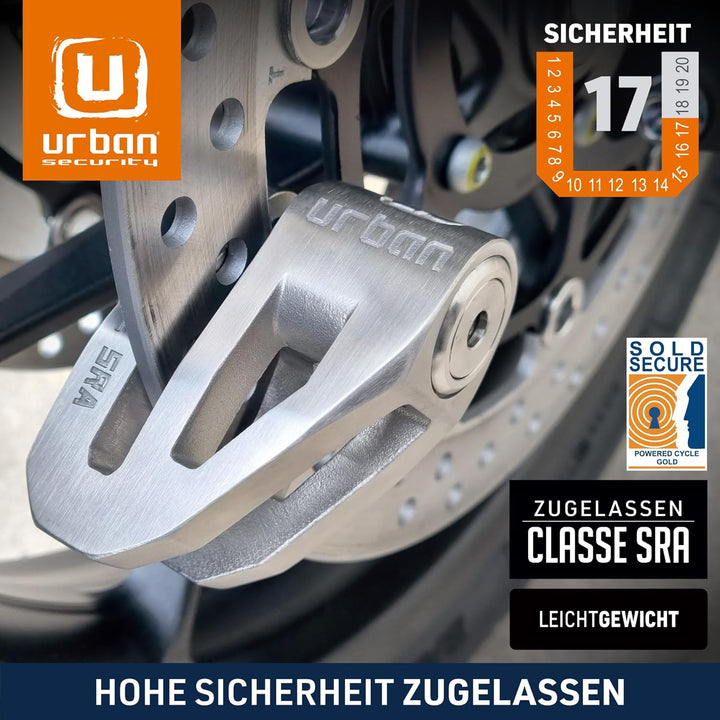 URBAN Security UR210S Motorrad-Diebstahlsicherung SRA-zugelassenes Scheibenschloss mit Doppelverrieg