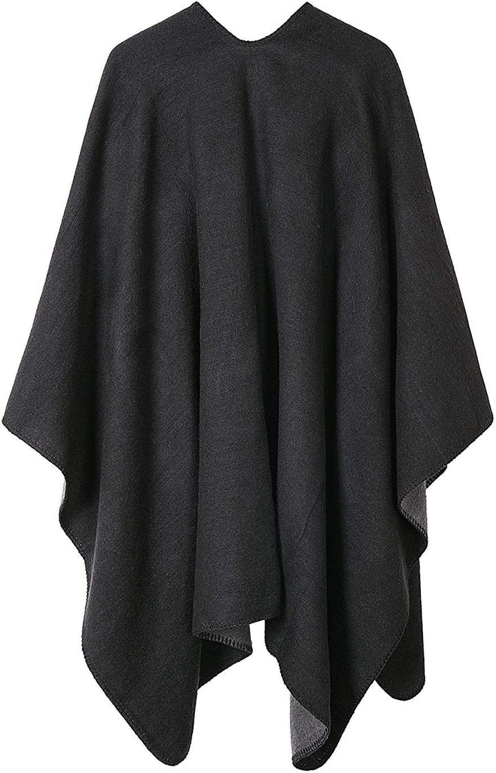 Shmily Girl - Damen Poncho Habe Gestrickt Überdimensionalen Decke Kap-Schal Schwarz & Grau, Schwarz