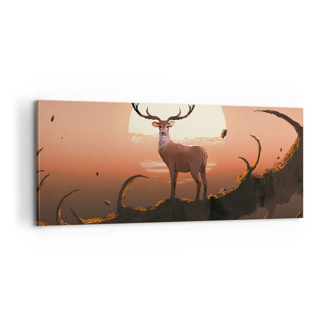 Panorama Bilder auf Leinwand 100x40cm Leinwandbild Hirsch Geweih Hörner Gross Wanddeko Bild Schlafzi