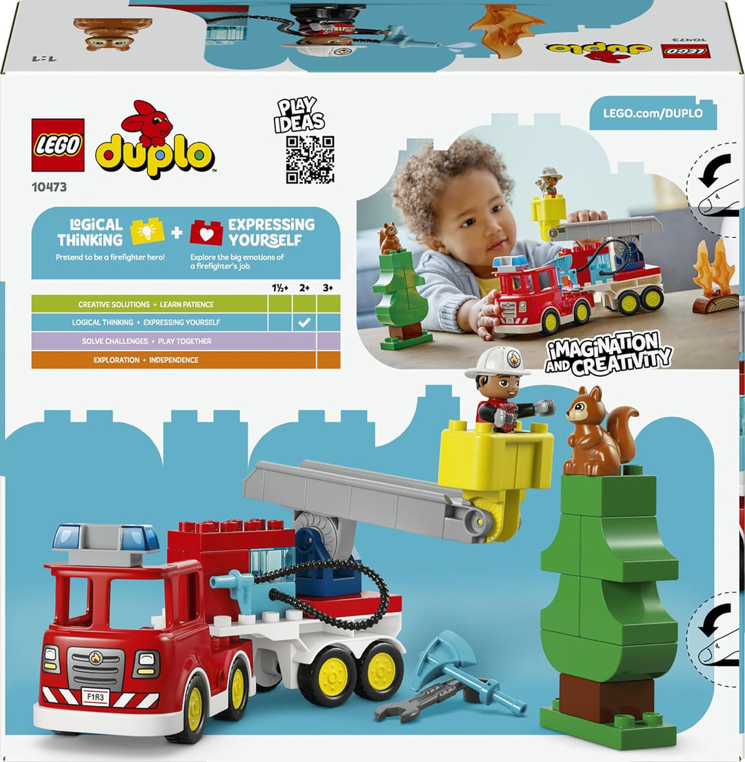 LEGO DUPLO Town Löschauto mit Schlauch und Feuerwehrmann- Lernspielzeug für Motorik - Rotes Feuerweh