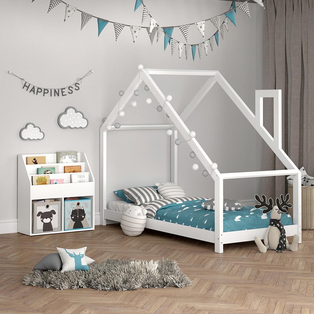 Vicco Kinderregal Luigi, Weiss, 72 x 79 cm mit 2 Faltboxen Opt.4, zur Aufbewahrung von Büchern und S