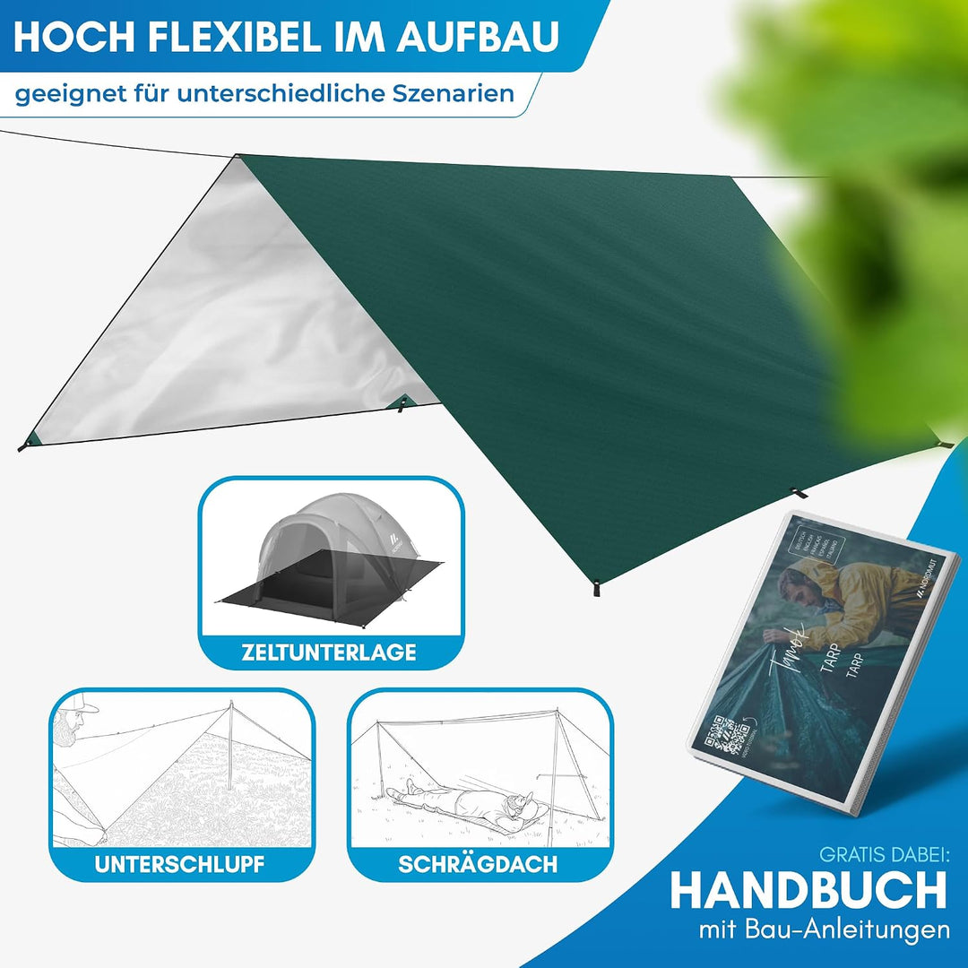 NORDMUT® Tarp 3x3/4m wasserdicht für optimalen Regen- und Sonnenschutz – Robuste Zeltplane kleines P
