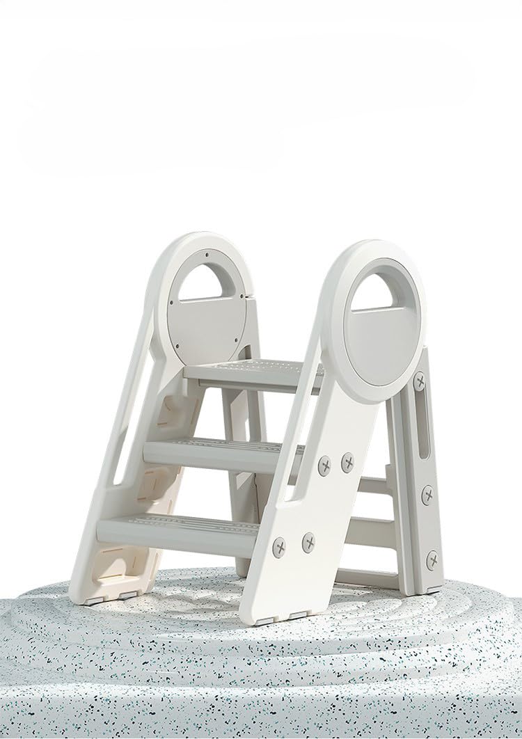 Klappbarer Kindertritt, 2-3 Stufen, 65 cm Höhe, 34x35 cm Trittfläche, bis 75 kg, Weiss/Grau, Kinderl