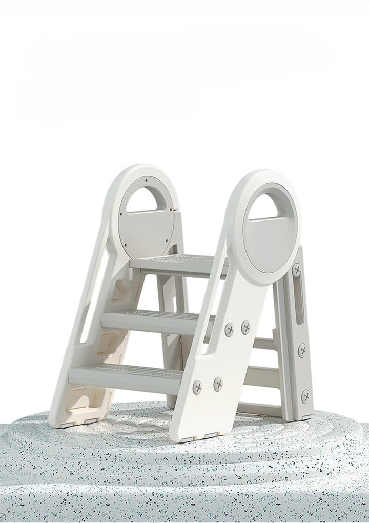 Klappbarer Kindertritt, 2-3 Stufen, 65 cm Höhe, 34x35 cm Trittfläche, bis 75 kg, Weiss/Grau, Kinderl