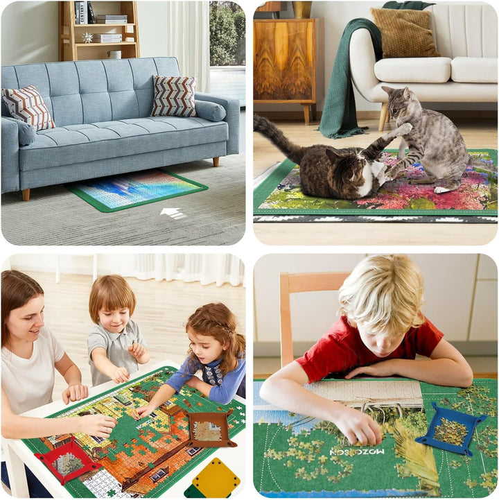 MOZOOSON Faltbares Puzzlebrett 1500 Teile, Tragbare Puzzlematte mit Staubdichter & 8 Puzzle Sortiere