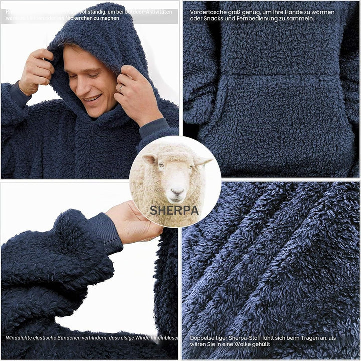 ililmmoe Sherpa tragbare Decke Übergrosse Hoodie Sweatshirt TV Decke mit Langen Ärmeln und Tasche-Na