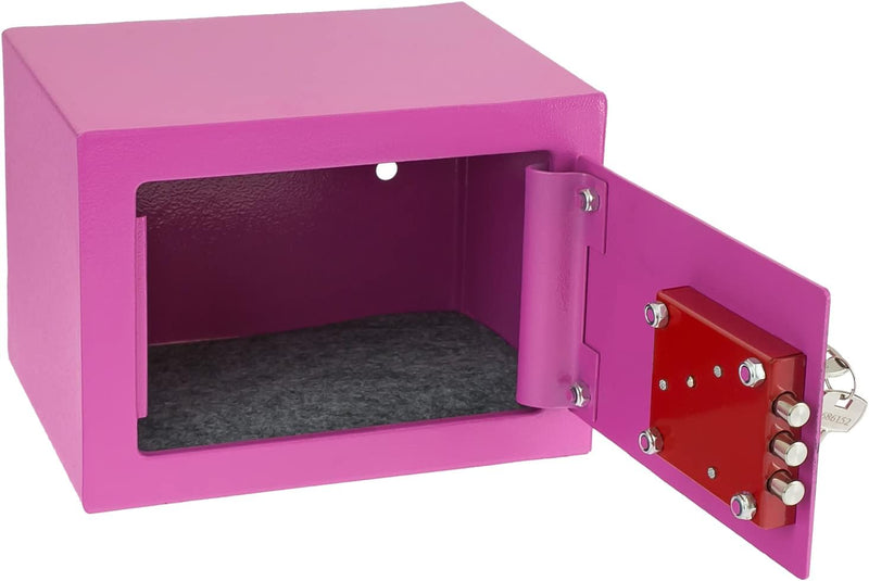 HMF 49216-15 Safe Tresor klein mit Schlüssel, Möbeltresor | 23 x 17 x 17 cm | Pink, Pink