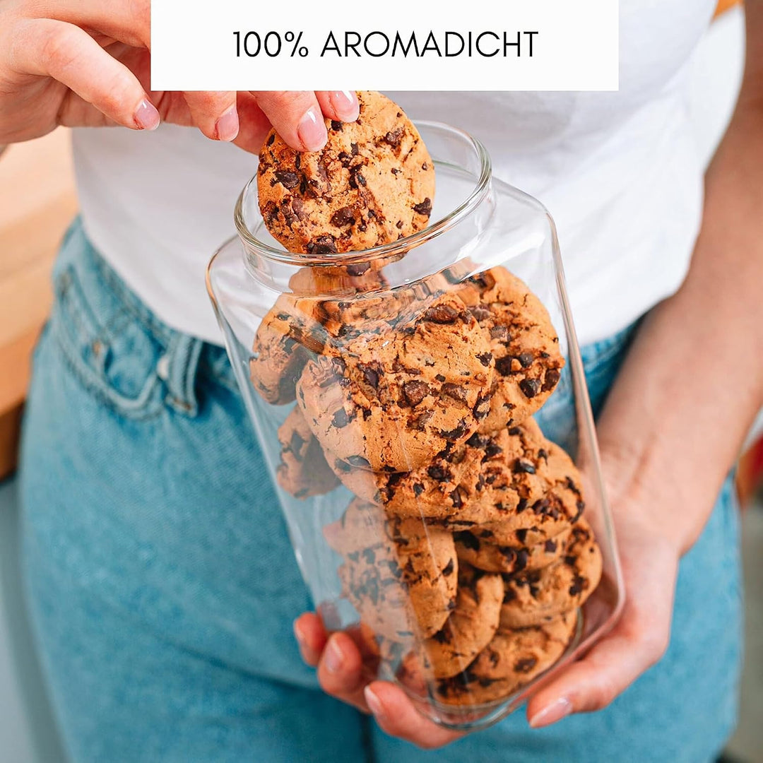 Econovo® Vorratsgläser mit Deckel eckig (3-teilig) Vorratsdosen mit Deckel Glas, stapelbar &amp; luftdic