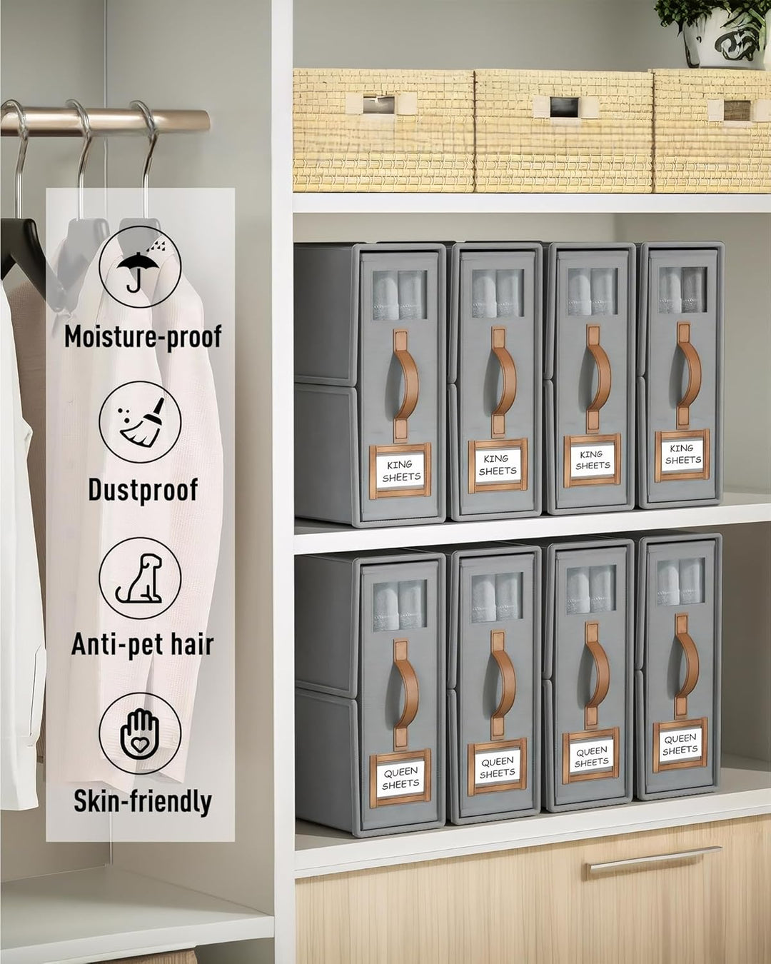 Linen Bed Sheet Organiser Box, 6 Faltbarer bettwäsche aufbewahrungbox mit Transparentem Fenster & Et