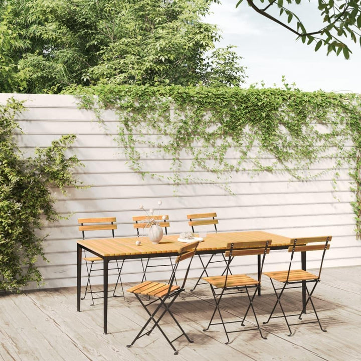 vidaXL Klappbare Gartenstühle 6 STK. Stahl und Massivholz Akazie Schwarz 6, Schwarz 6