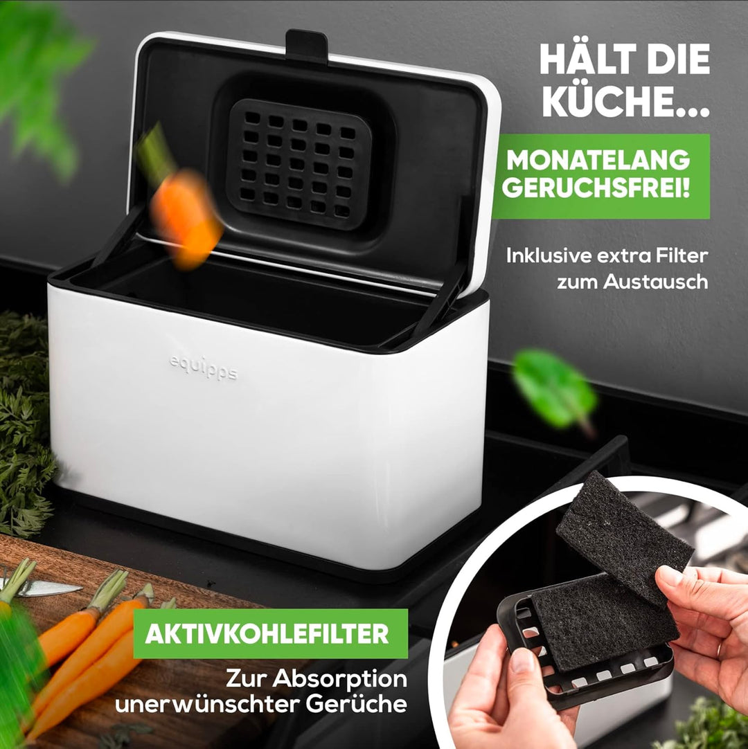 equipps Bio Mülleimer 3L | Komposteimer Küche für Bio Müll & Co | Mülleimer mit Geruchsfilter | Komp