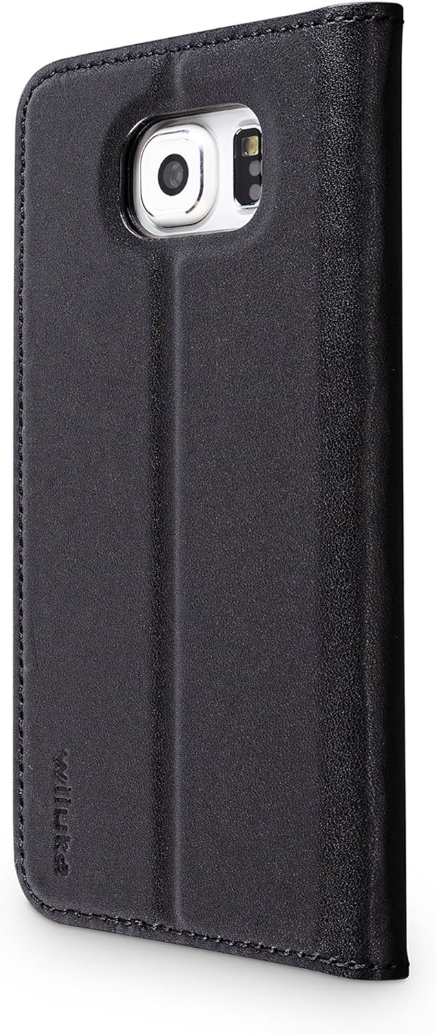 WIIUKA Echt Ledertasche -TRAVEL- für Samsung Galaxy S7 mit Kartenfach, extra Dünn, Tasche Schwarz, L