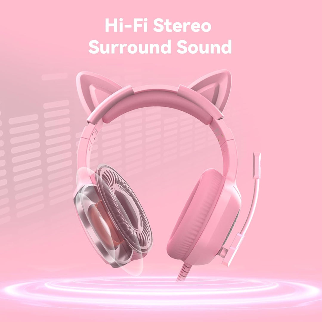 Gaming Headset mit Katzenohren abnehmbaren, RGB-Licht, Stereo Surround Noise Cancelling, Mikrofon fü