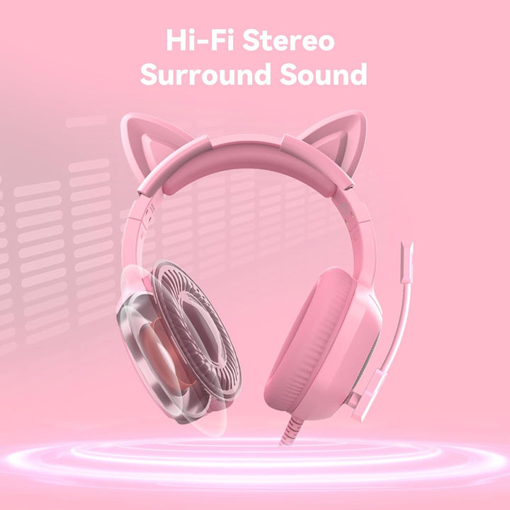 Gaming Headset mit Katzenohren abnehmbaren, RGB-Licht, Stereo Surround Noise Cancelling, Mikrofon fü