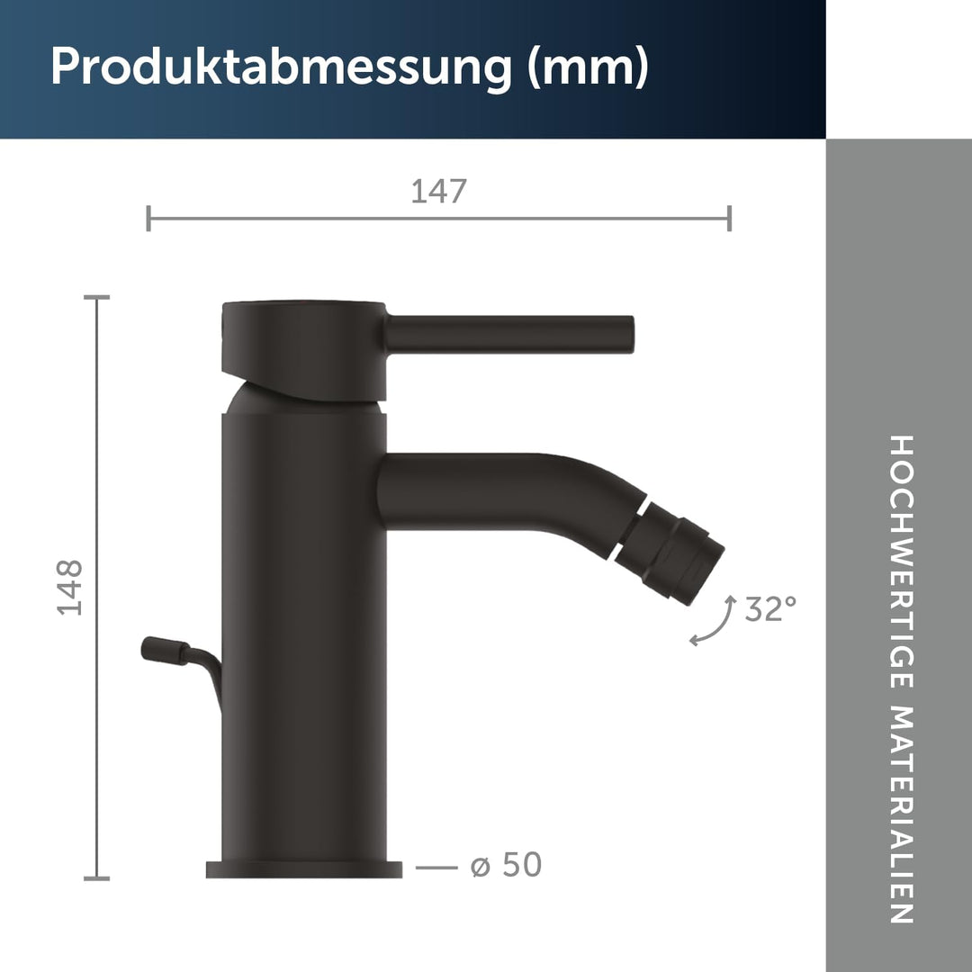 Ideal Standard BC197XG Ceraline Bidetarmatur mit Zugknopf-Ablaufgarnitur Silk Black, Silk Black