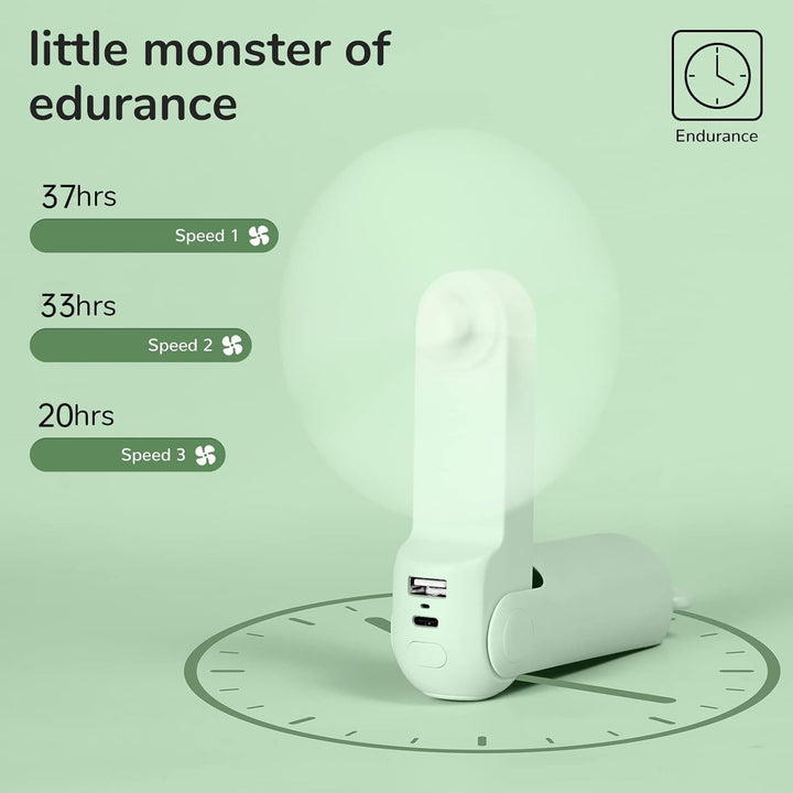 JISULIFE Handventilator Mini Ventilator 3 IN 1, mit 4500 mAh Powerbank USB Akku Klein Ventilator, Ba