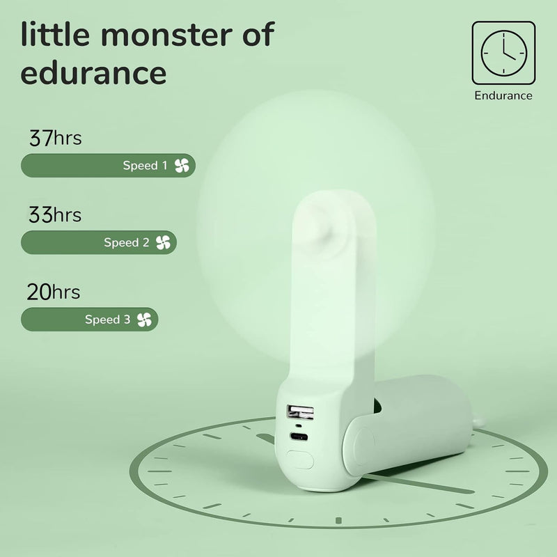 JISULIFE Handventilator Mini Ventilator 3 IN 1, mit 4500 mAh Powerbank USB Akku Klein Ventilator, Ba