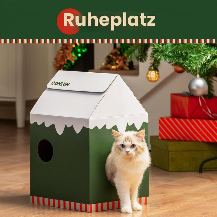 Conlun Katzenhaus mit Kratzbrett &amp; Katzenminze, Leicht zu Montieren - Kratzhöhle für Wohnungskatzen,