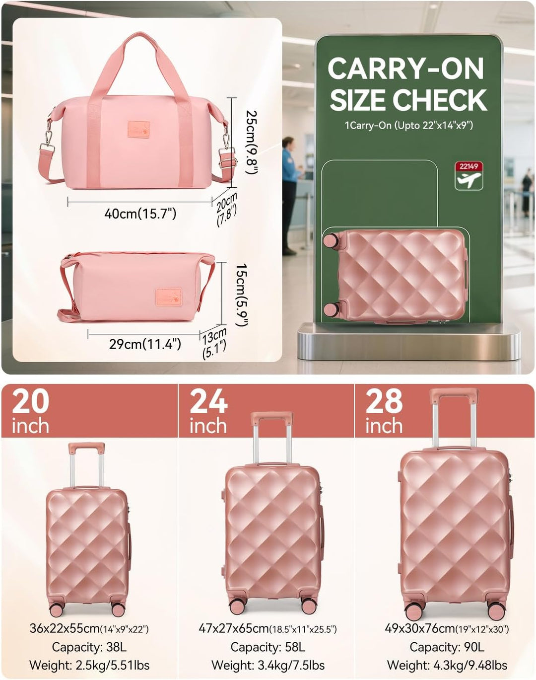 Sea choice Hardschalen Trolley Koffer Set 5tlg. Zwillingsrollen Reisekoffer Enthält 1 Reisetasche un